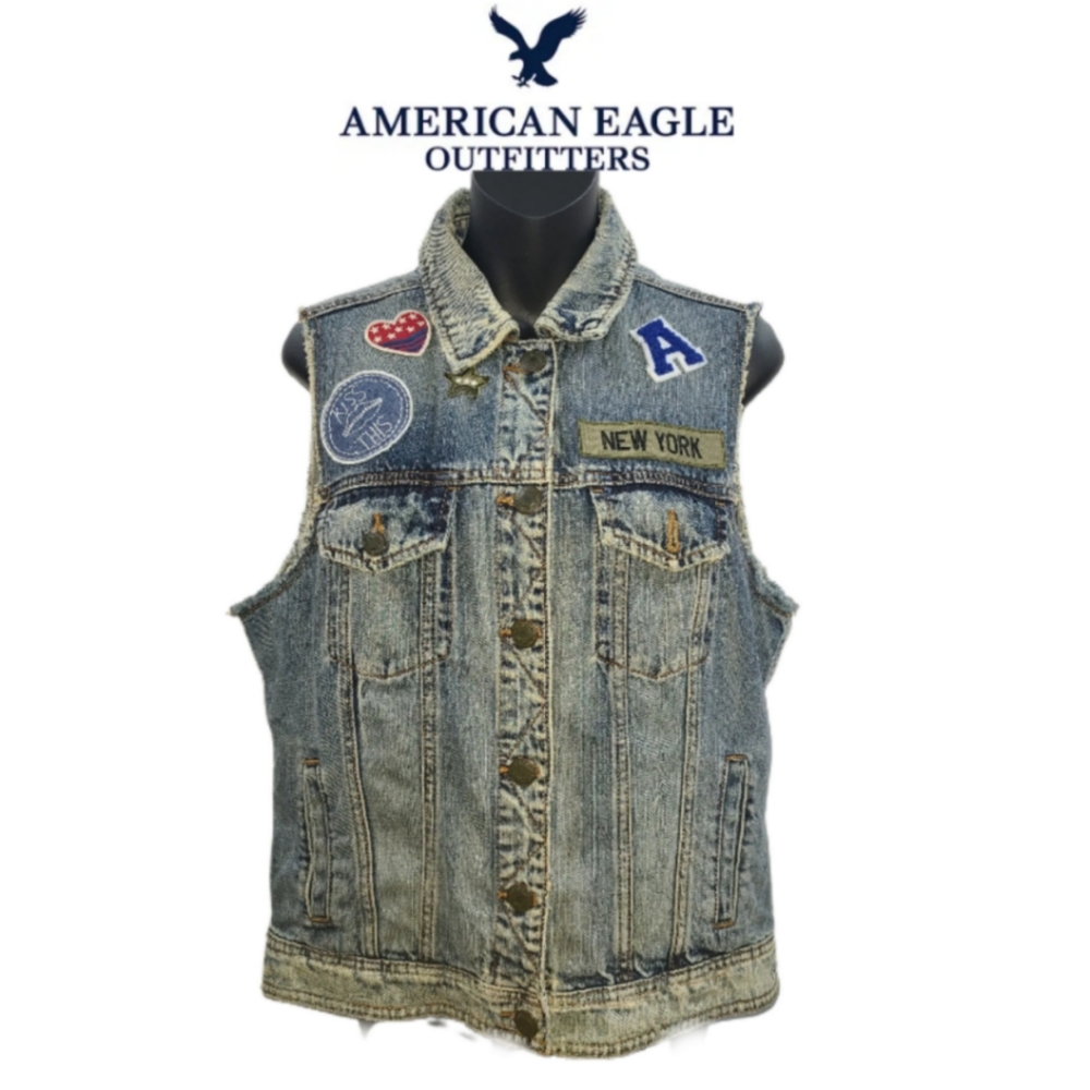 American Eagle Outfitters Patch Jean Vest